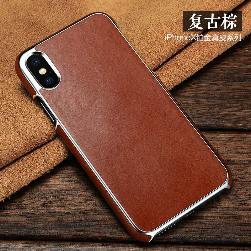 iPhone X Coque Étui Marron Étui En Cuir Protection Cuir Véritable