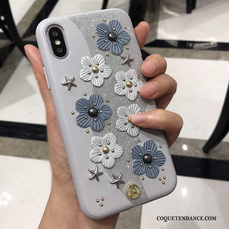 iPhone Xs Coque Mode Nouveau Fleur Incassable Gris