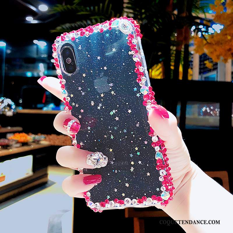 iPhone Xs Coque Étui Net Rouge De Téléphone Rose Strass