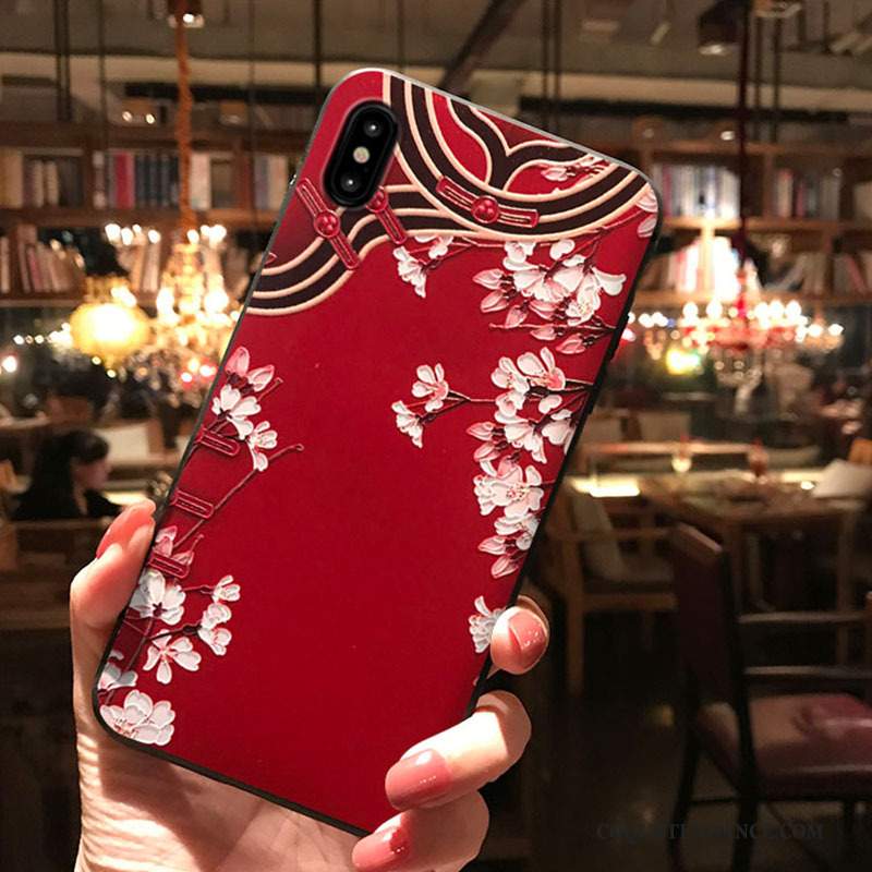 iPhone Xs Coque Étui Rouge De Téléphone Gaufrage Protection