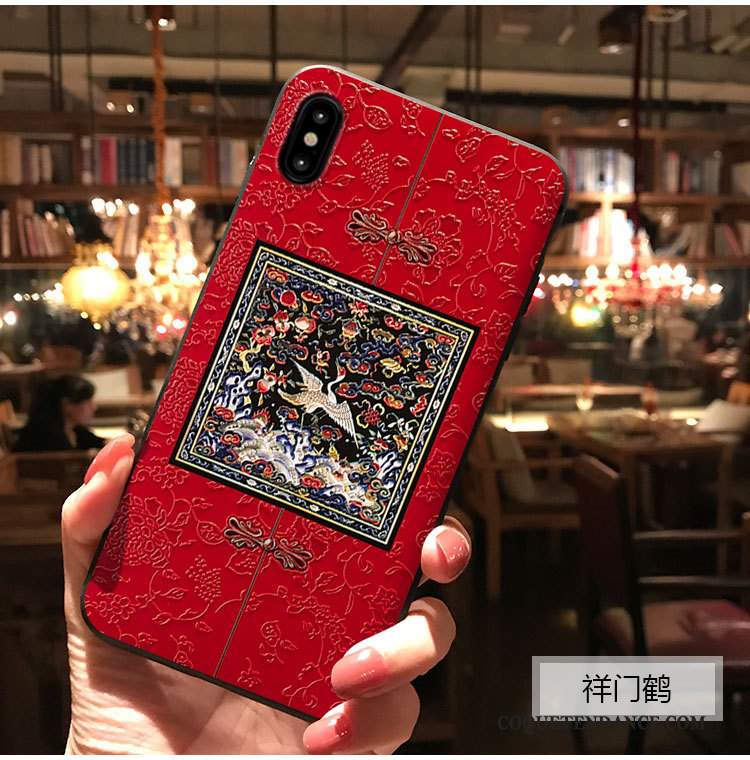 iPhone Xs Coque Étui Rouge De Téléphone Gaufrage Protection