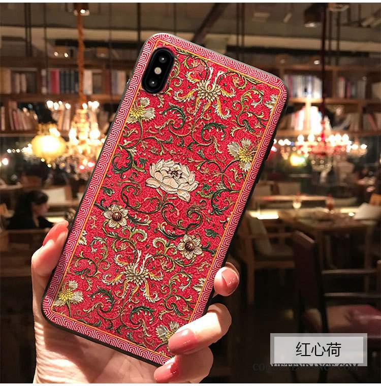 iPhone Xs Coque Étui Rouge De Téléphone Gaufrage Protection