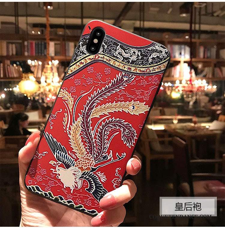 iPhone Xs Coque Étui Rouge De Téléphone Gaufrage Protection