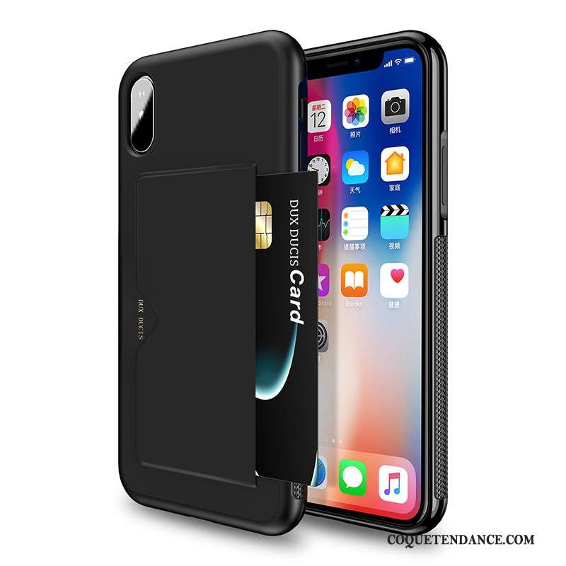 iPhone Xs Max Coque Protection Étui En Cuir Noir Carte De Téléphone