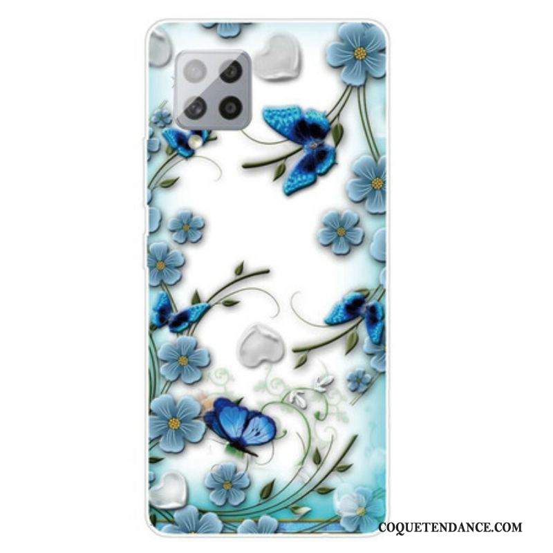 Coque Samsung Galaxy 42 5G Transparente Papillons et Fleurs Rétros