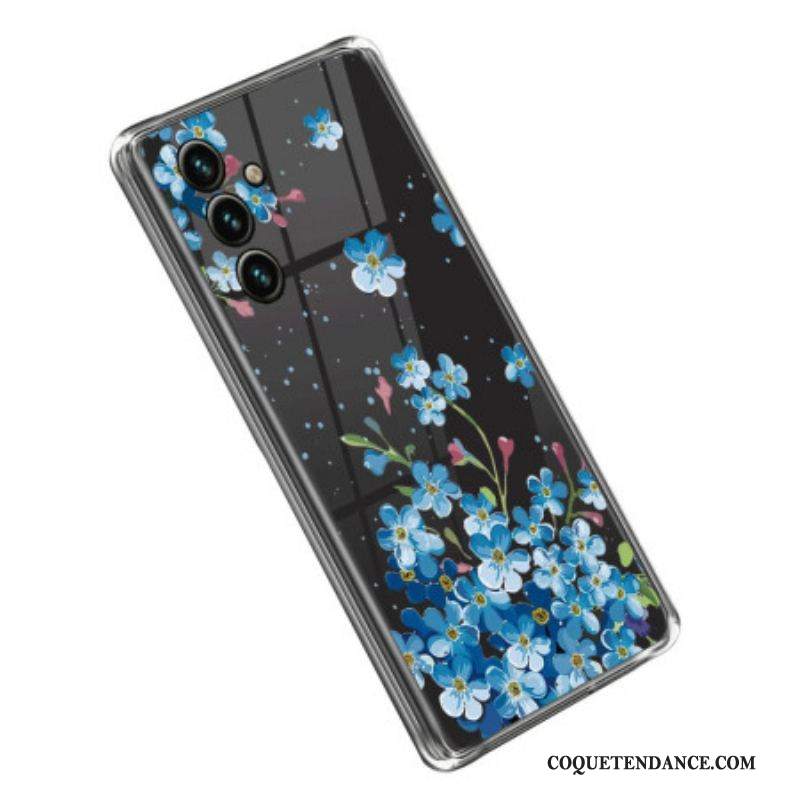 Coque Samsung Galaxy A14 5G / A14 Transparente Fleurs Bleues