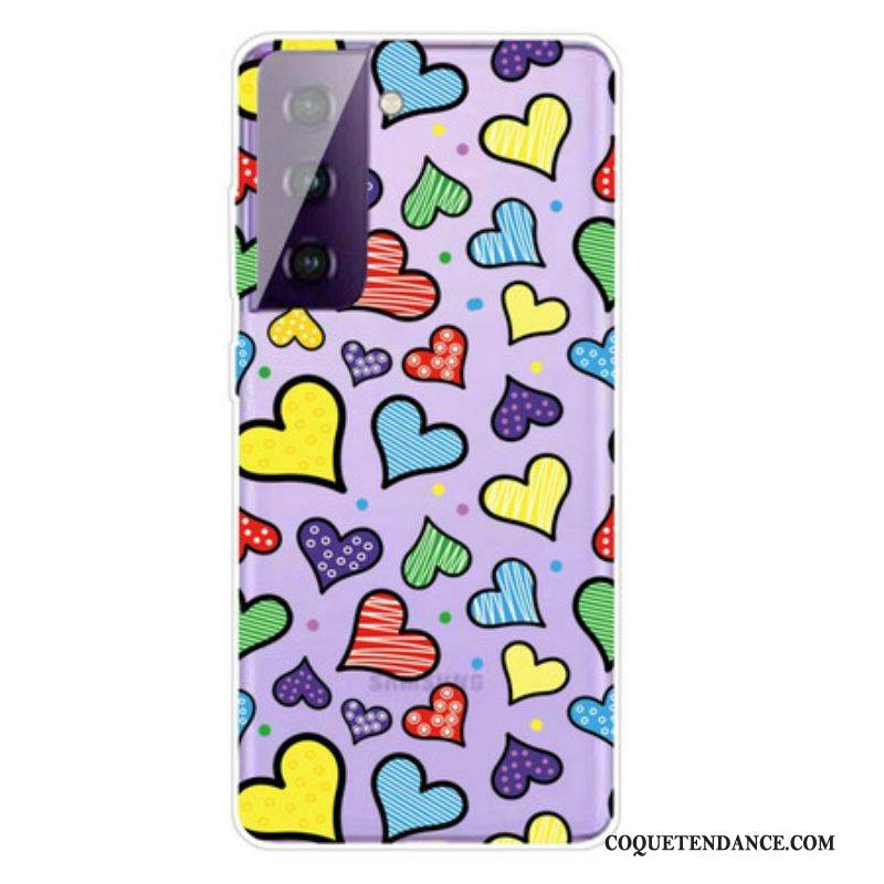 Coque Samsung Galaxy S21 FE Coeurs Multicolores