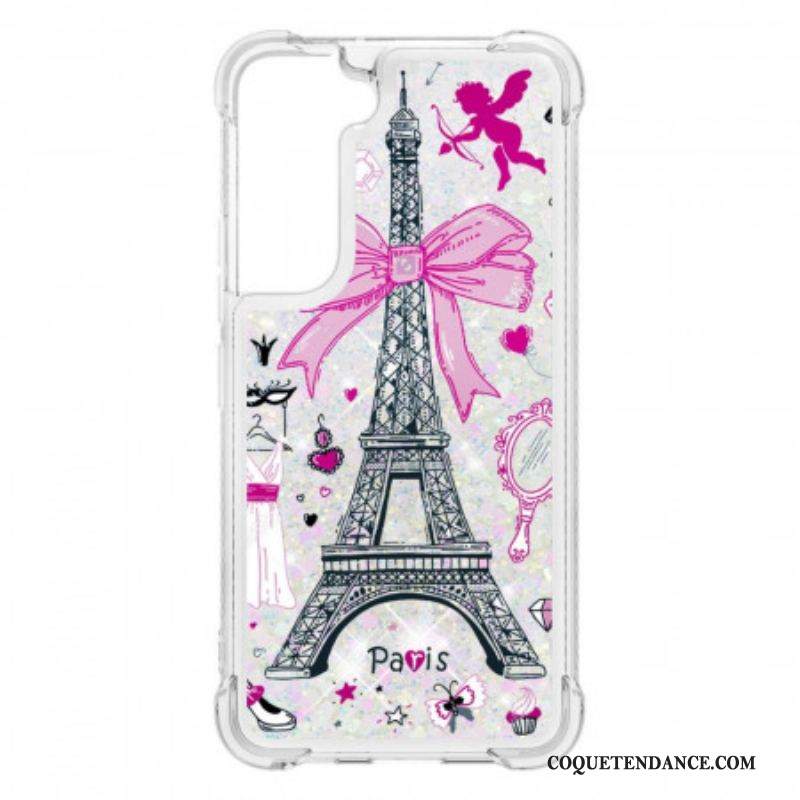 Coque Samsung Galaxy S22 Plus 5G La Tour Eiffel Paillettes