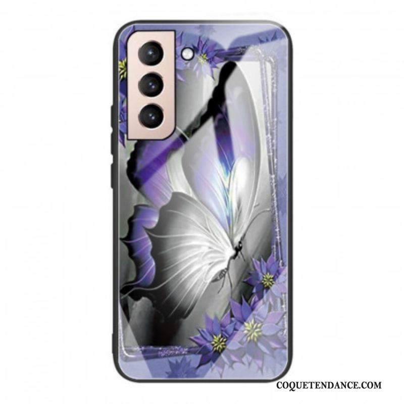 Coque Samsung Galaxy S22 Plus 5G Verre Trempé Papillon Violet