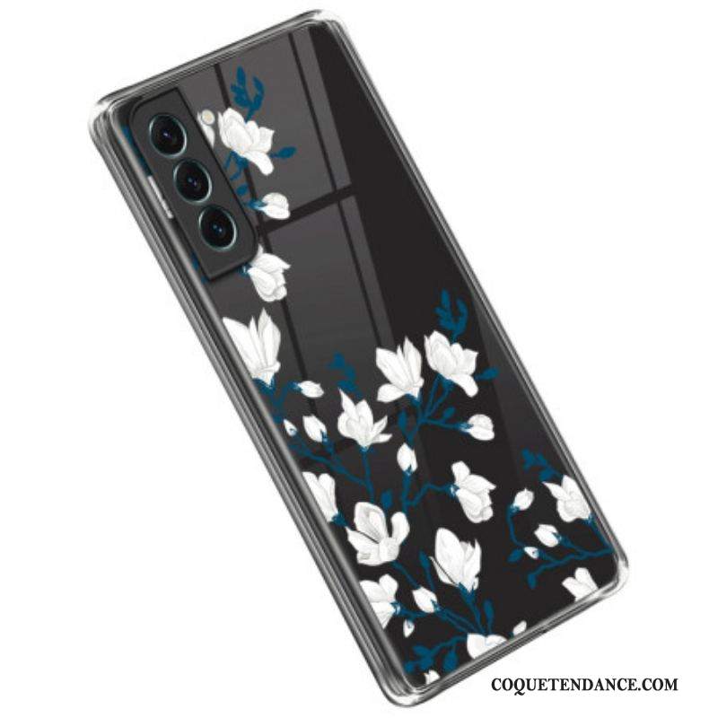 Coque Samsung Galaxy S23 5G Transparente Fleurs Blanches