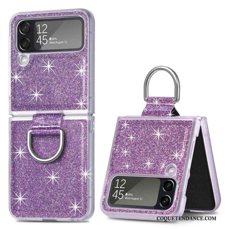 Coque Samsung Galaxy Z Flip 4 Paillettes et Anneau