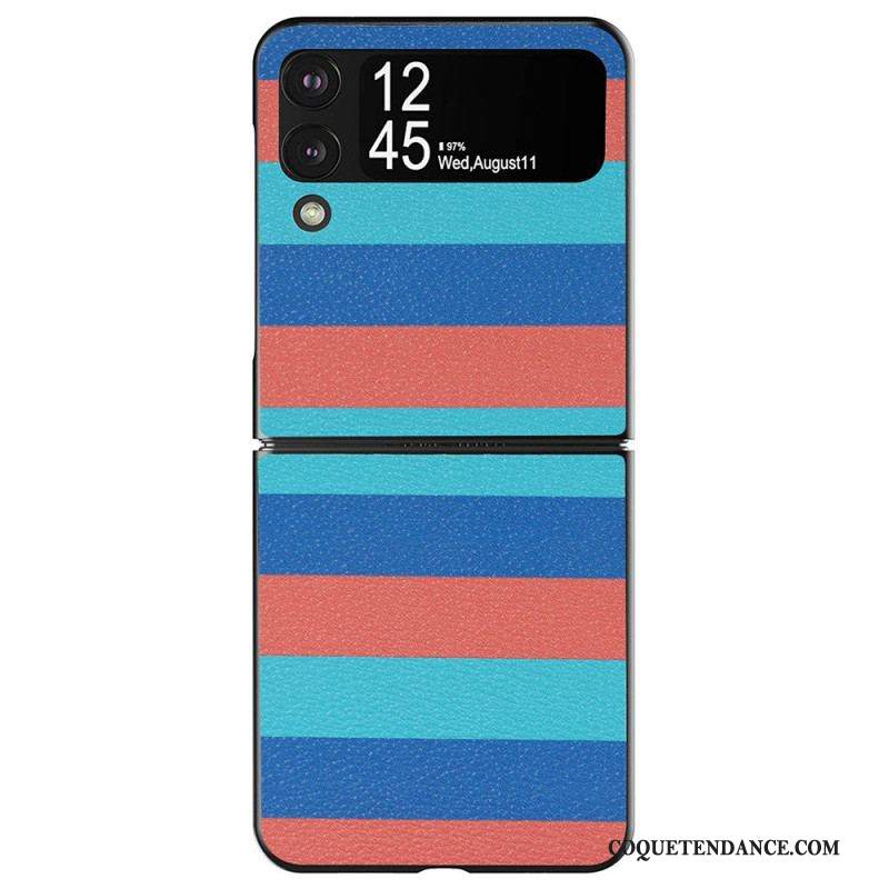 Coque Samsung Galaxy Z Flip 4 Simili Cuir Lignes