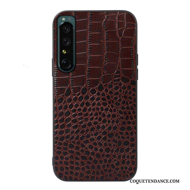 Coque Sony Xperia 1 IV Véritable Cuir Texture Crocodile