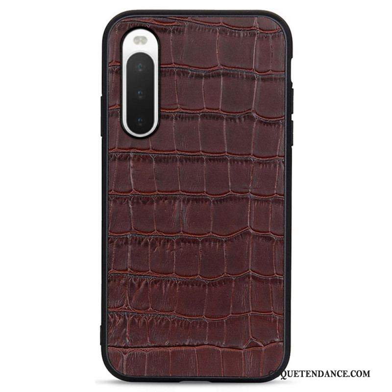 Coque Sony Xperia 10 IV Véritable Cuir Texture Crocodile