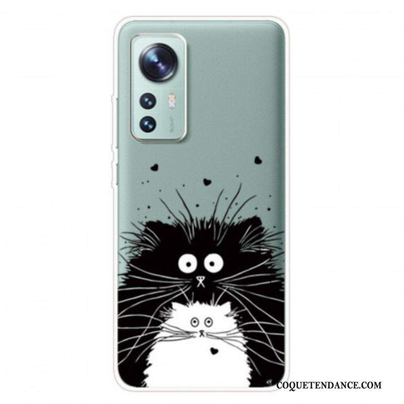 Coque Xiaomi 12 Pro Silicone Chats Noir et Blanc