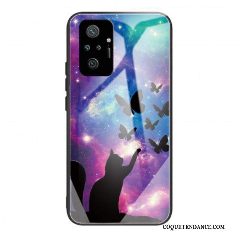 Coque Xiaomi Redmi Note 10 Pro Verre Trempé Chat et Papillons Dans l'Espace