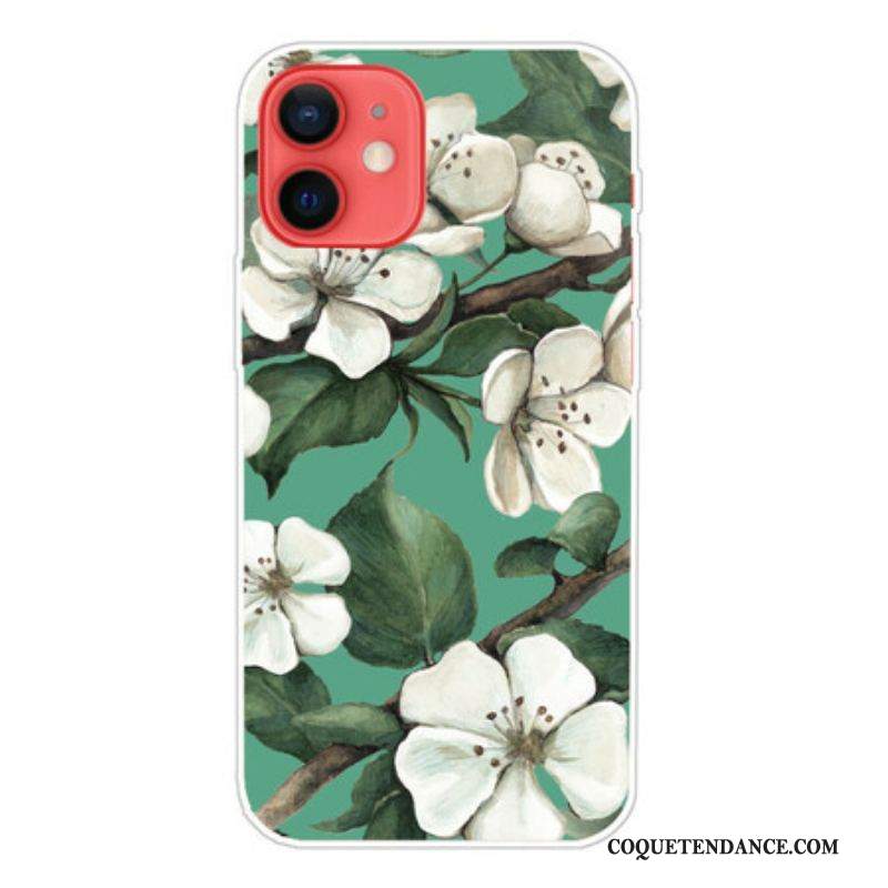 Coque iPhone 13 Mini Fleurs Blanches Peintes