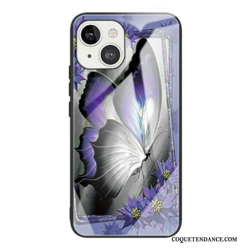 Coque iPhone 13 Mini Verre Trempé Papillon Violet