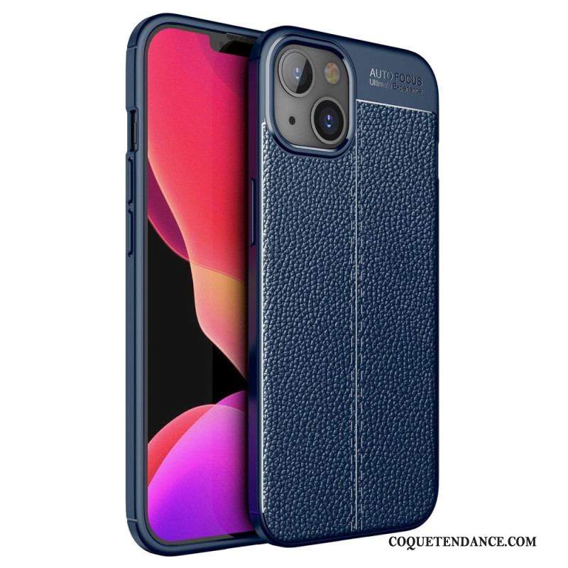 Coque iPhone 14 Effet Cuir Litchi Double Line