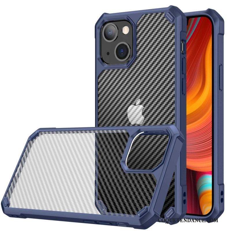 Coque iPhone 14 Transparente Texture Fibre Carbone