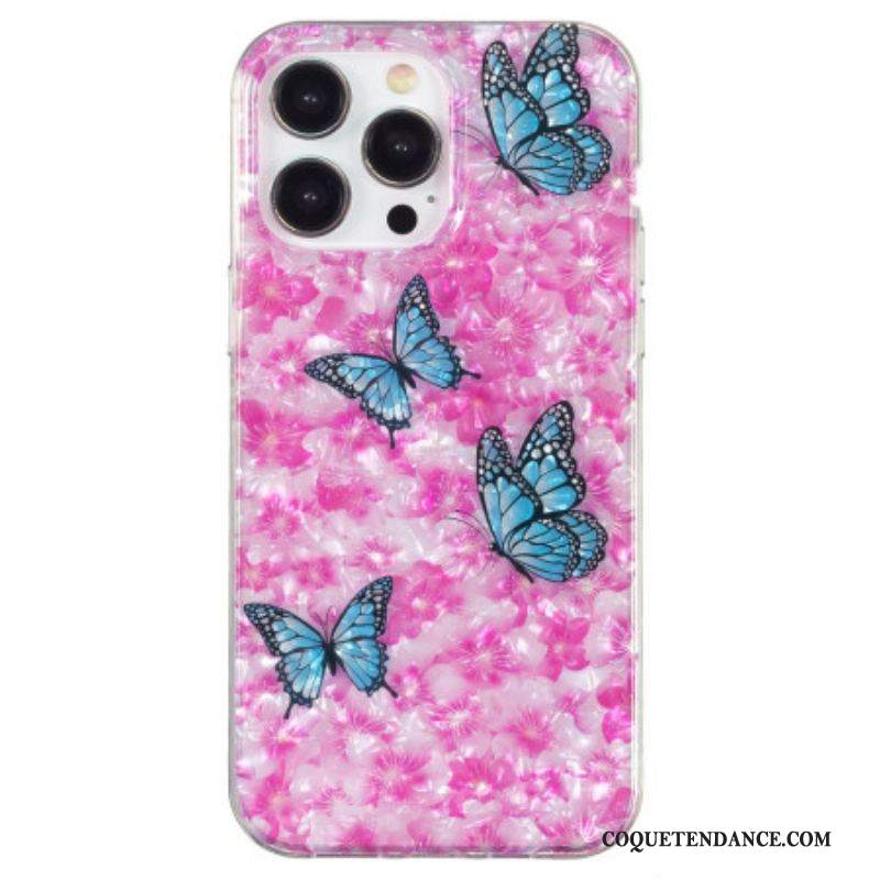 Coque iPhone 15 Pro Fleurs et Papillons