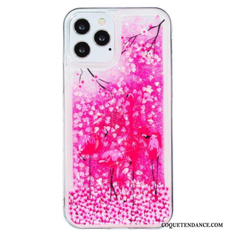 Coque iPhone 15 Pro Max Paillettes Flamants Roses