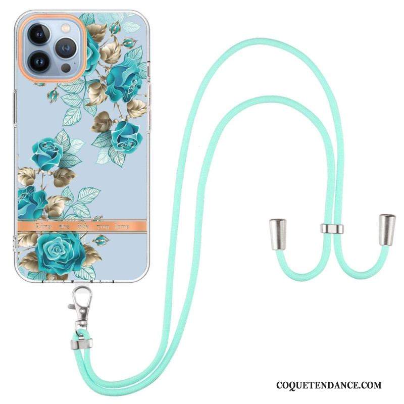 Coque iPhone 15 Pro Max à Cordon Fleurs