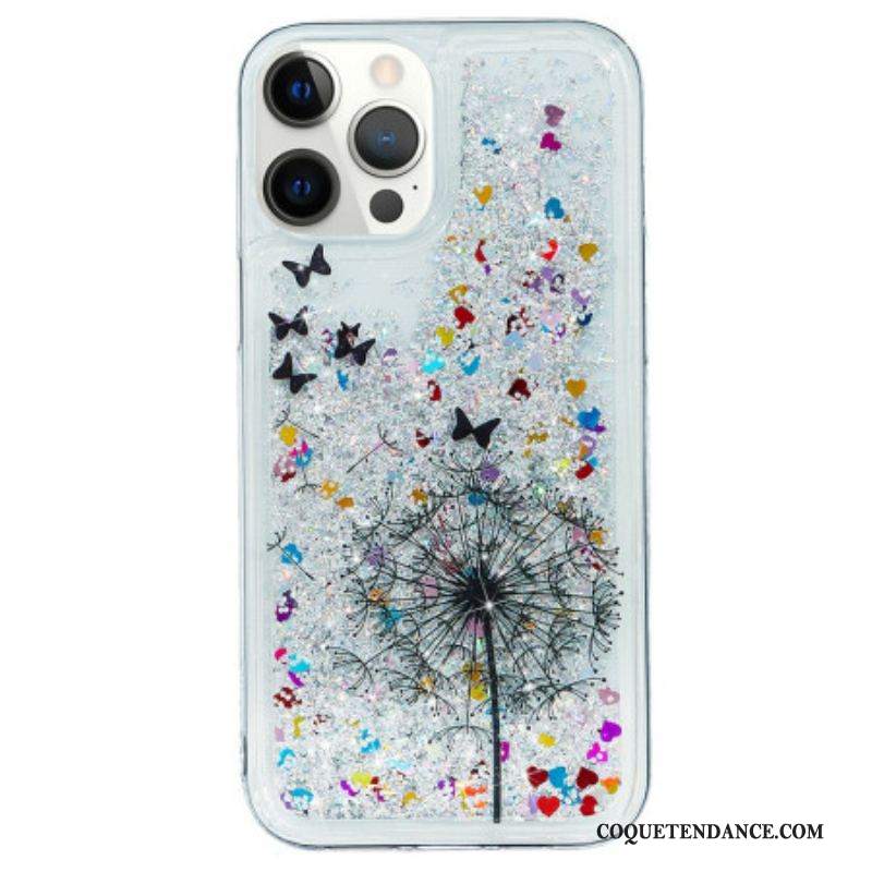 Coque iPhone 15 Pro Paillettes Pissenlit