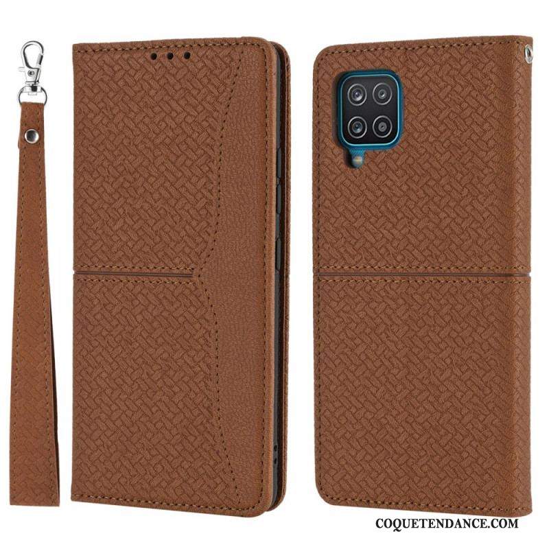 Flip Cover Samsung Galaxy A12 / M12 Style Cuir Tissée à Lanière