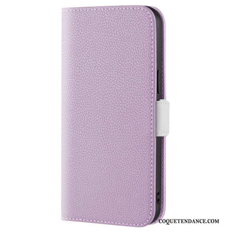 Flip Cover iPhone 14 Simili Cuir Litchi