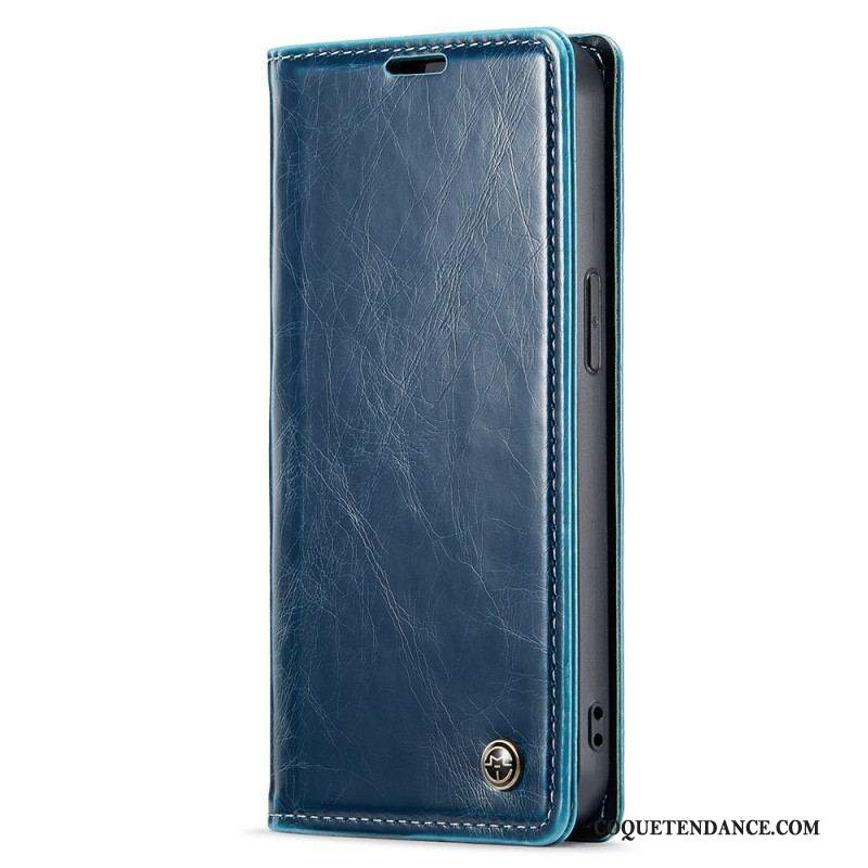 Flip Cover iPhone 15 Plus Simili Cuir Ciré CASEME