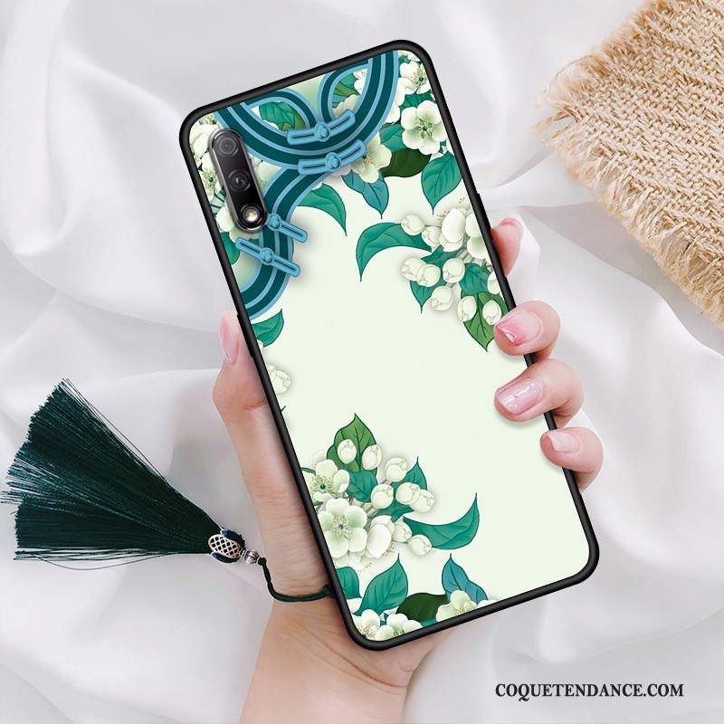 Honor 9x Coque Délavé En Daim Classiques Vert Personnalité Pivoine