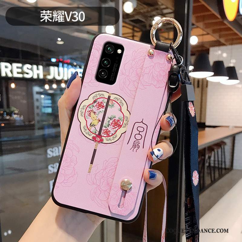 Honor View30 Coque Ornements Suspendus Rose Vent Tout Compris Gaufrage