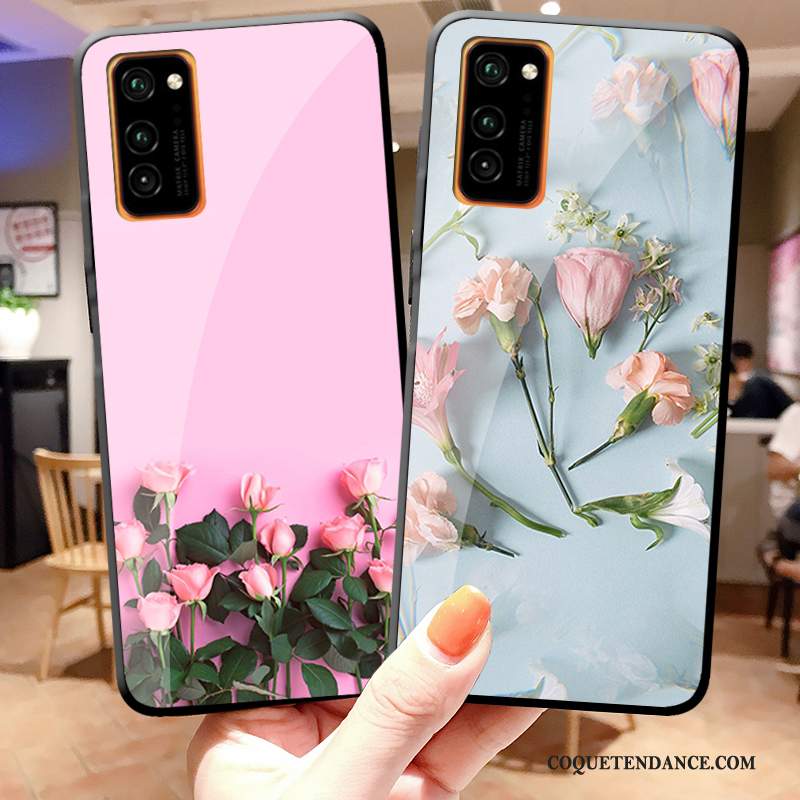 Honor View30 Pro Coque Simple Fleur Charmant Rose Verre Trempé