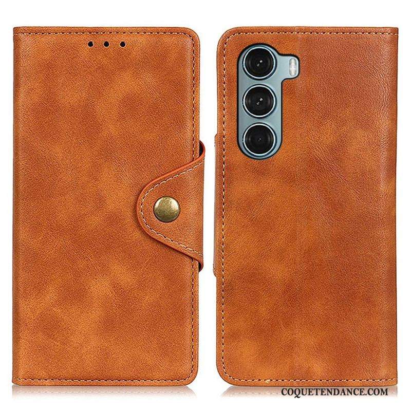 Housse Moto G200 5G Simili Cuir Vintage et Bouton