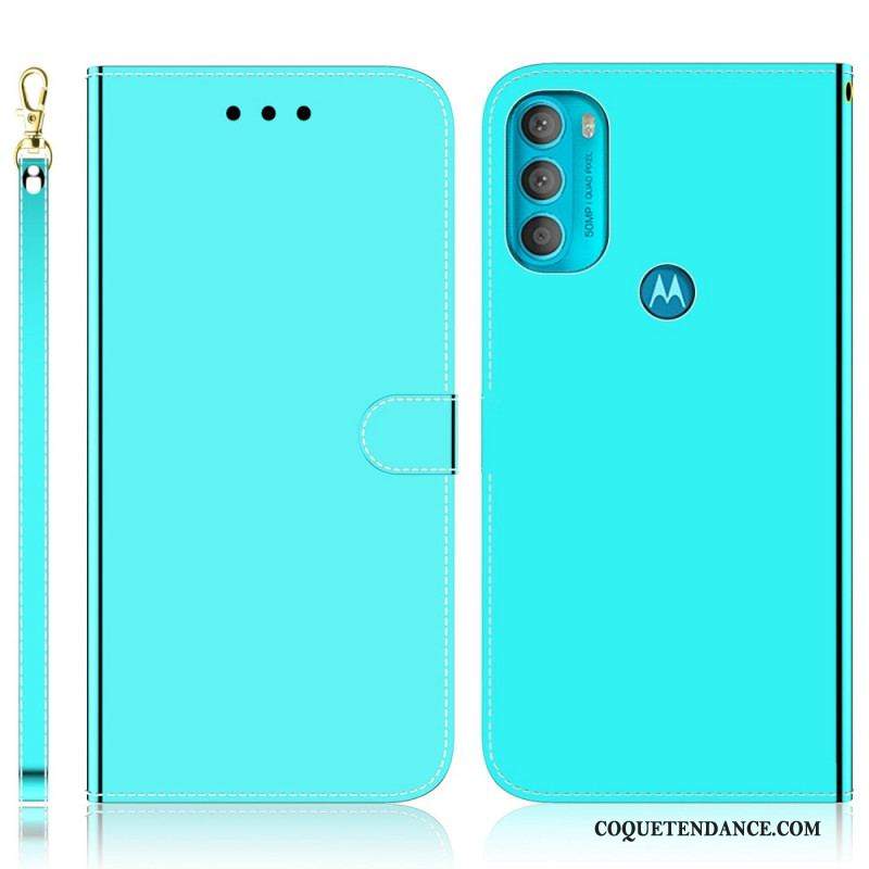 Housse Moto G71 5G Simili Cuir Couverture Miroir