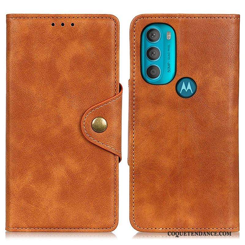 Housse Moto G71 5G Simili Cuir Vintage et Bouton