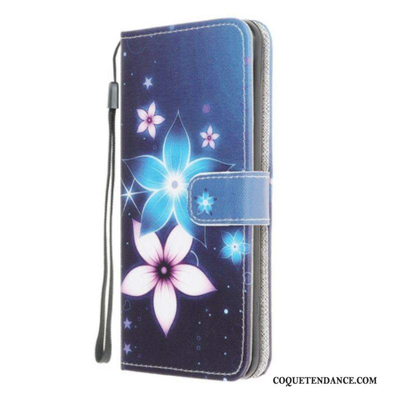 Housse Samsung Galaxy A12 / M12 Fleurs Lunaires à Lanière
