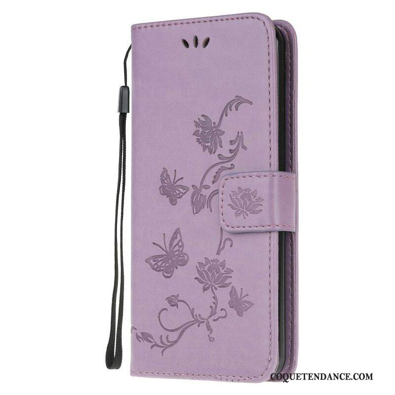 Housse Samsung Galaxy M21 Papillons Et Fleurs À Lanière