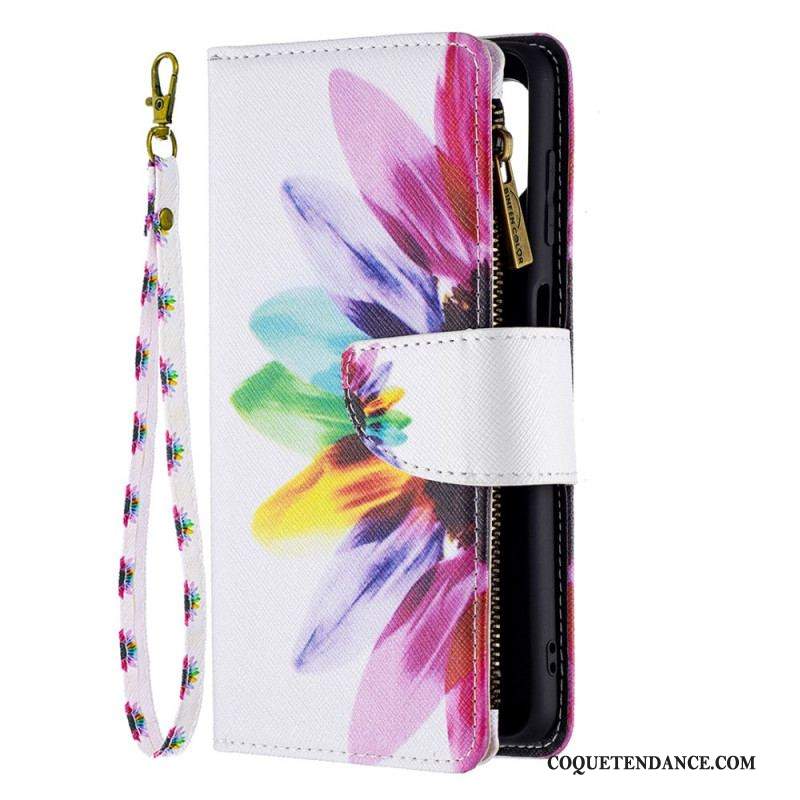 Housse Samsung Galaxy M32 Poche Zippée Fleur