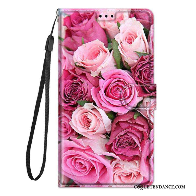 Housse Samsung Galaxy M53 5G Roses avec Lanière