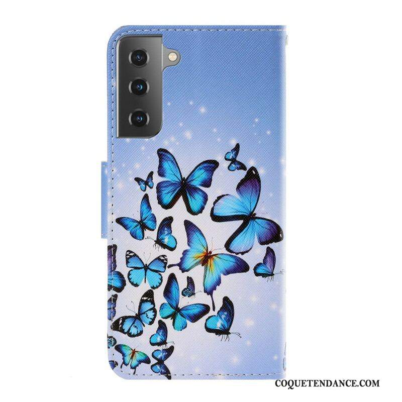 Housse Samsung Galaxy S21 5G Variations Papillons à Lanière