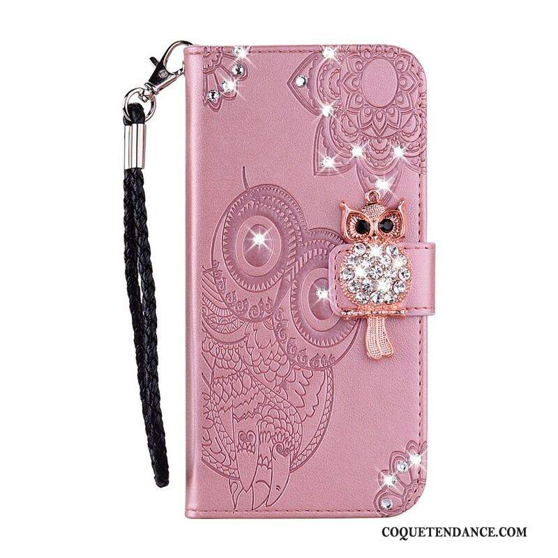 Housse Samsung Galaxy S21 FE Hibou Mandala et Breloque