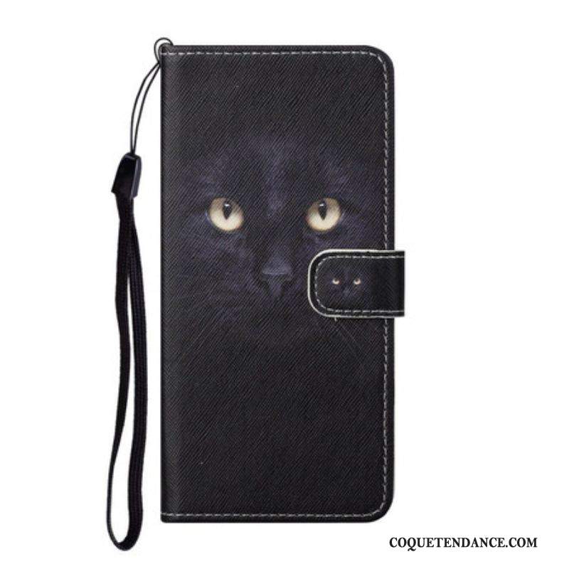 Housse Samsung Galaxy S21 FE Yeux de Chat Noir à Lanière