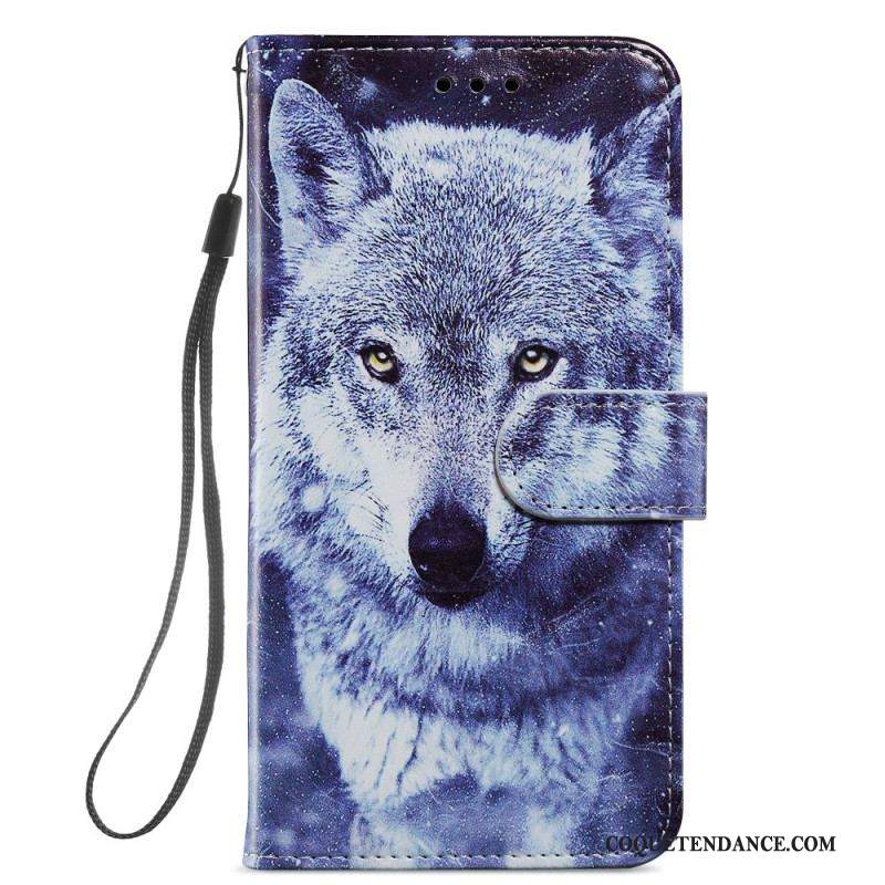 Housse Samsung Galaxy S22 Plus 5G Magnifiques Loups avec Lanière