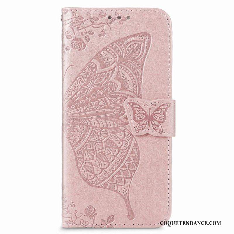 Housse Samsung Galaxy S22 Plus 5G Papillon Design avec Lanière