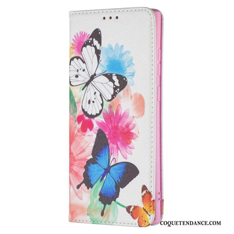 Housse Samsung Galaxy S22 Ultra 5G Papillons et Fleurs Peints