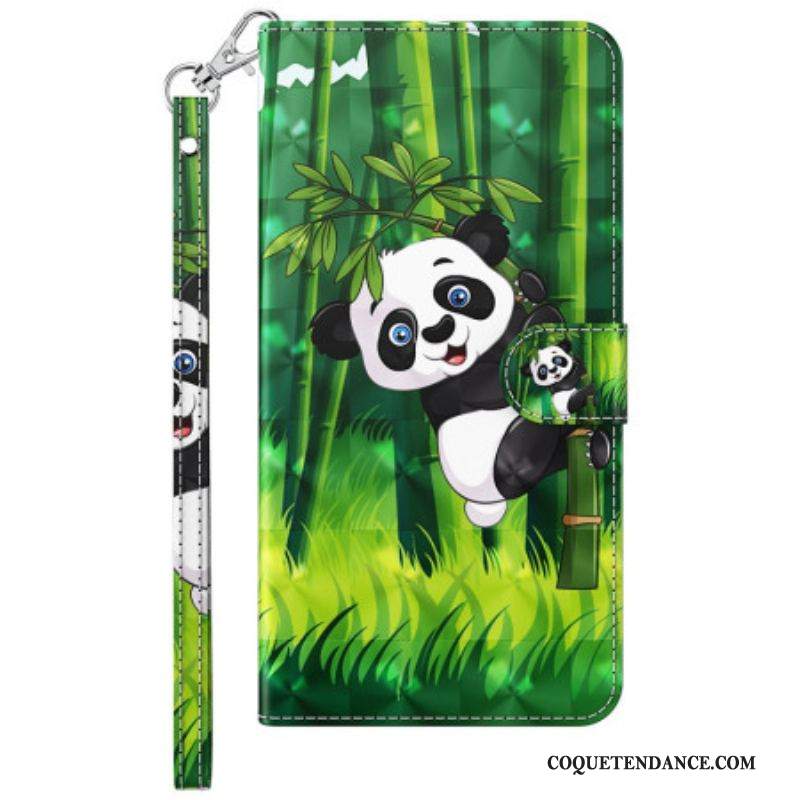 Housse Samsung Galaxy S23 Plus 5G Panda et Bambou à Lanière