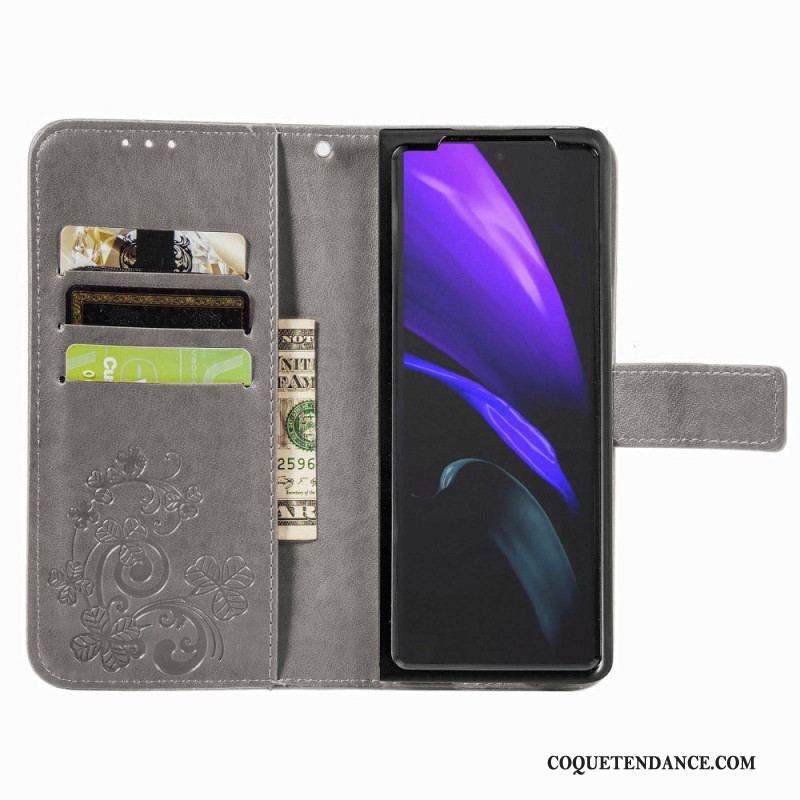 Housse Samsung Galaxy Z Fold 4 Motif Trèfles avec Lanière