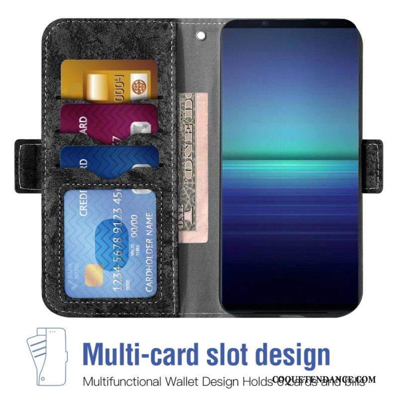 Housse Sony Xperia 5 IV Vintage Porte-Cartes Rotatif